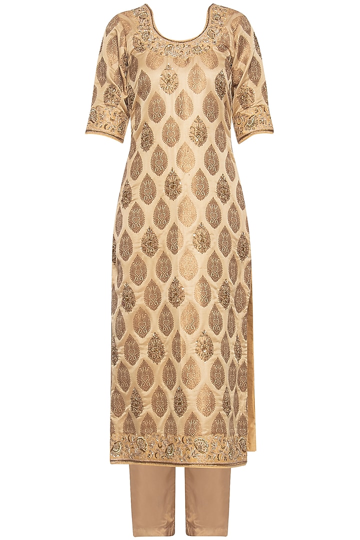 Golden embroidered kurta set by RANA'S by Kshitija at Pernia's Pop Up Shop