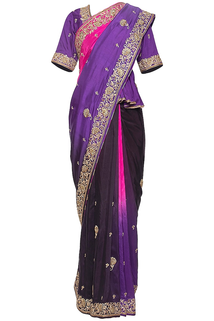 Purple embroidered saree set by RANA'S by Kshitija