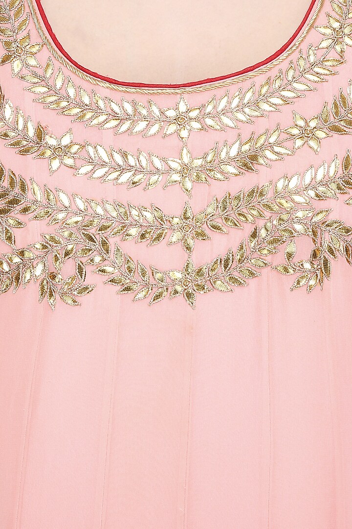 Peach and red floor length kalidar flared anarkali set available only at Pernia's Pop Up Shop.