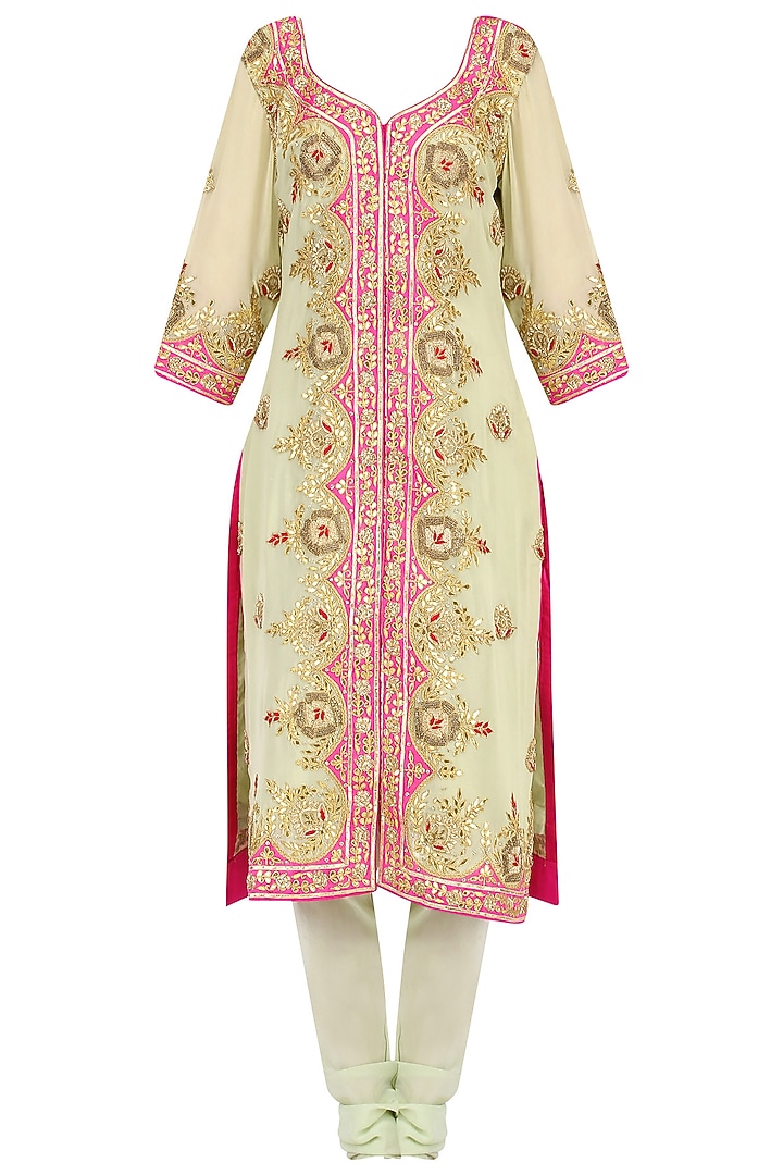 Pale green gotta patti embroidered kurta and salwar pants set available only at Pernia's Pop Up Shop.