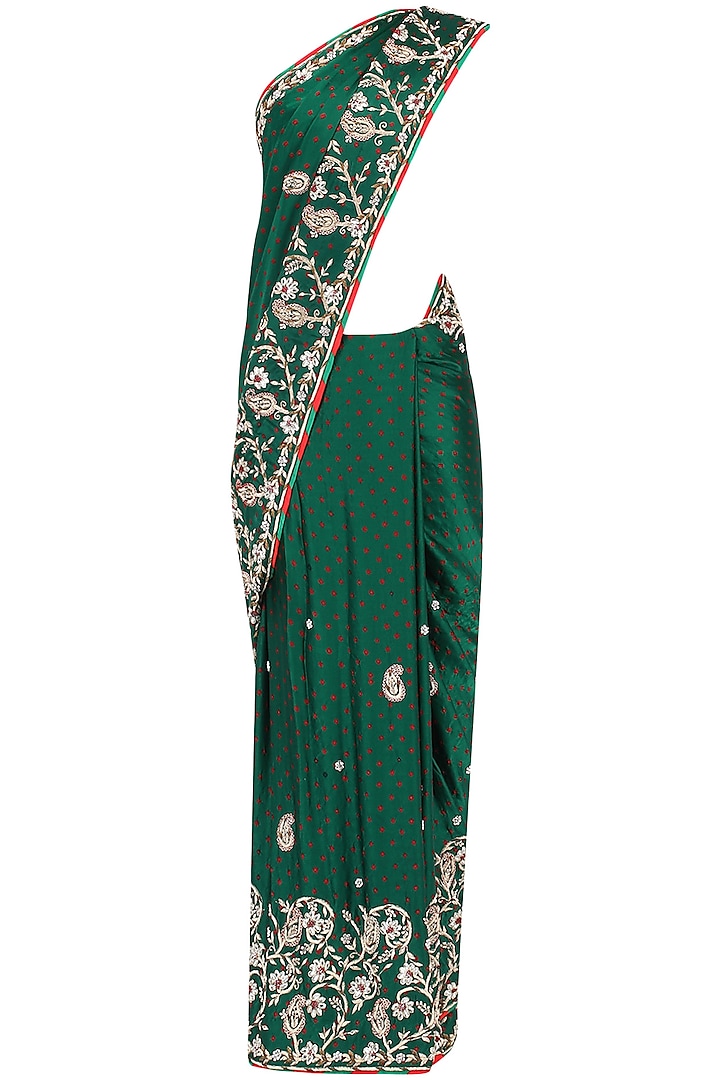 Green Zardozi Jaal Embroidered Saree by RANA'S by Kshitija