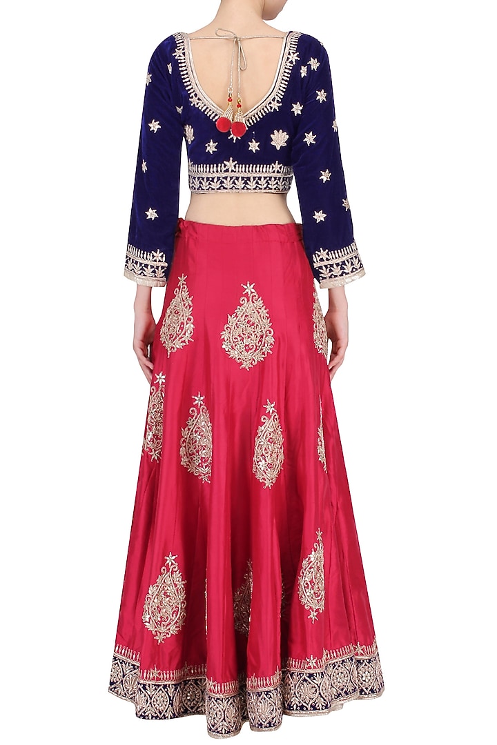 Red gota embroidered lehenga set available only at Pernia's Pop Up Shop.