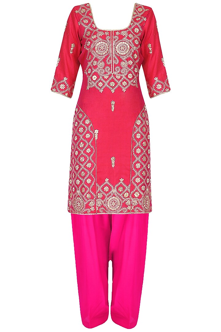 Pink Aari and Gota Patti Embroidered Kurta and Salwar Pants Set by RANA'S by Kshitija