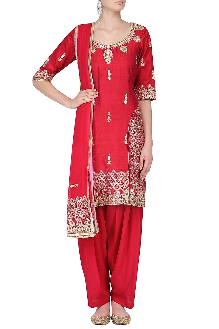 Firozi Blue gota patti and aari work kurta and salwar pants setavailable only at Pernia's Pop Up Shop.