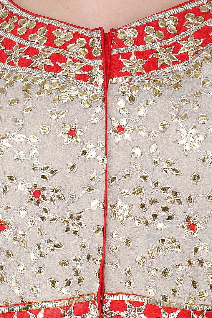 Beige gota patti work anarkali and red dupatta setavailable only at Pernia's Pop Up Shop.