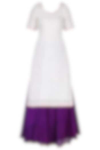 White Gota and Aari Work Kurta and Purple Skirt Set by RANA'S by Kshitija