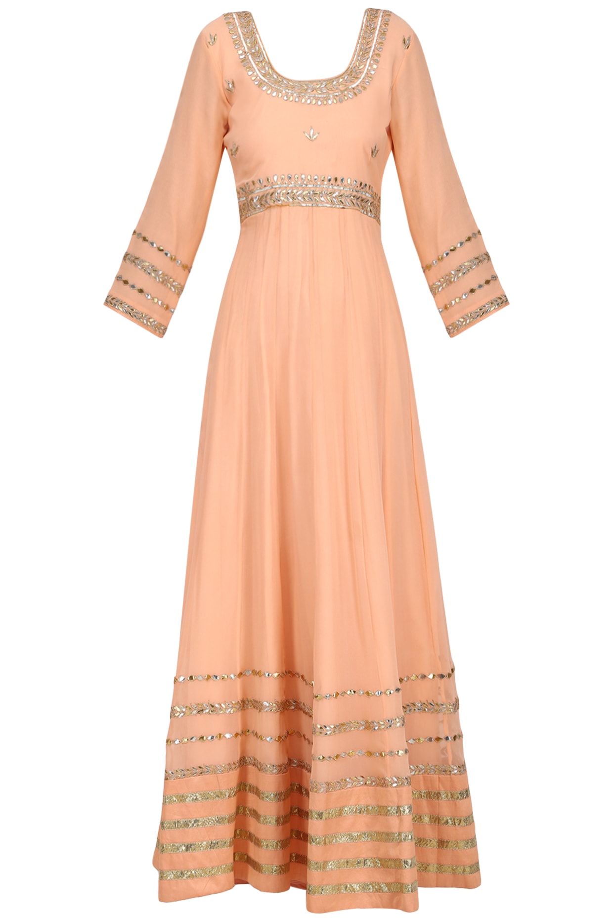Buy Peach Crepe Embroidery Leaf Neck Anarkali With Dupatta For Women by  Masumi Mewawalla Online at Aza Fashions.