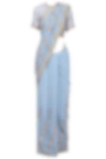 Sea blue gota patti embroidered saree with blouse available only at Pernia's Pop Up Shop.