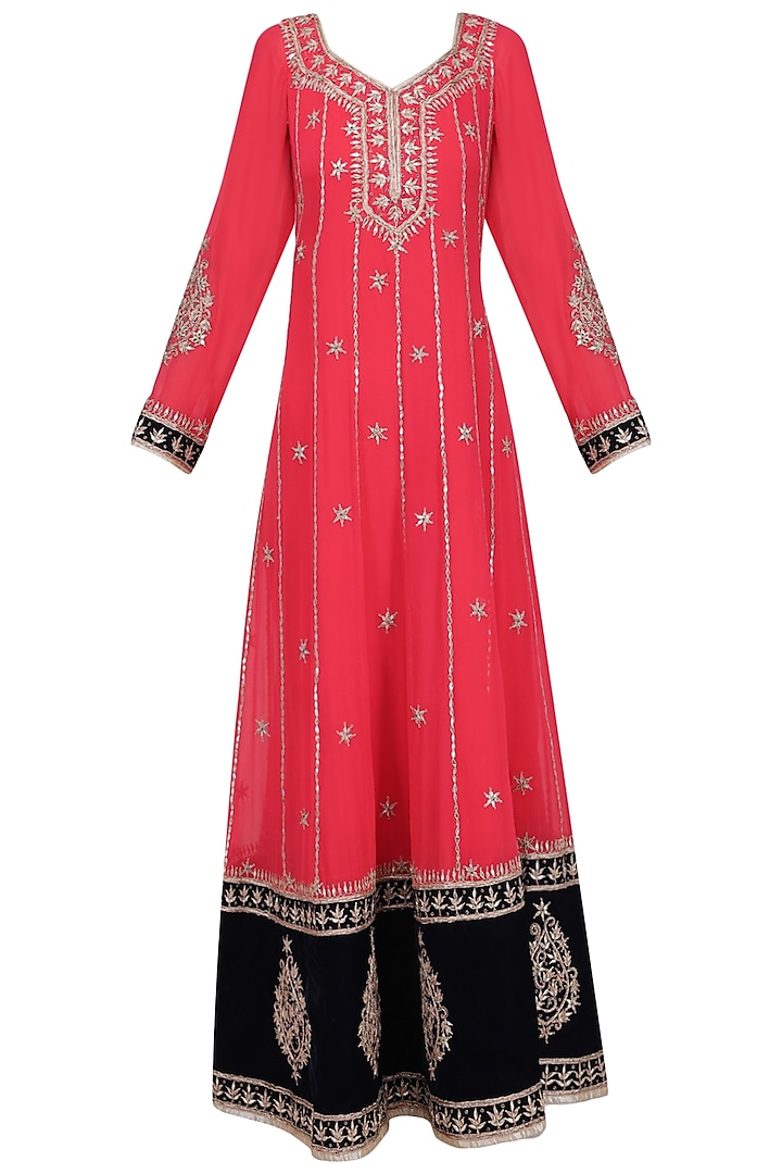 Red and Black Embroidered Anarkali Set by RANA'S by Kshitija