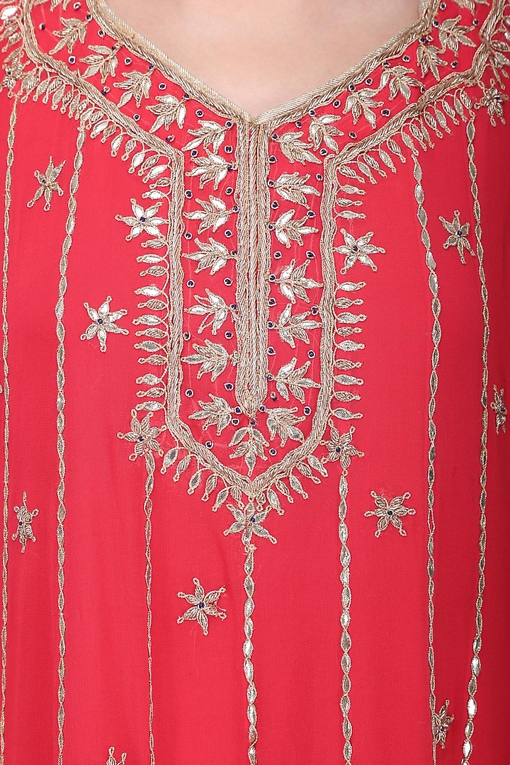 Red and black embroidered anarkali set available only at Pernia's Pop Up Shop.