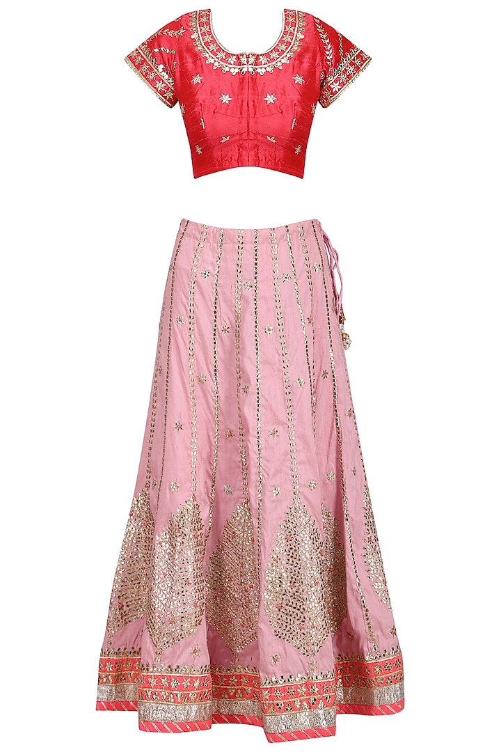 Pink Embroidered Lehenga Set by RANA'S by Kshitija