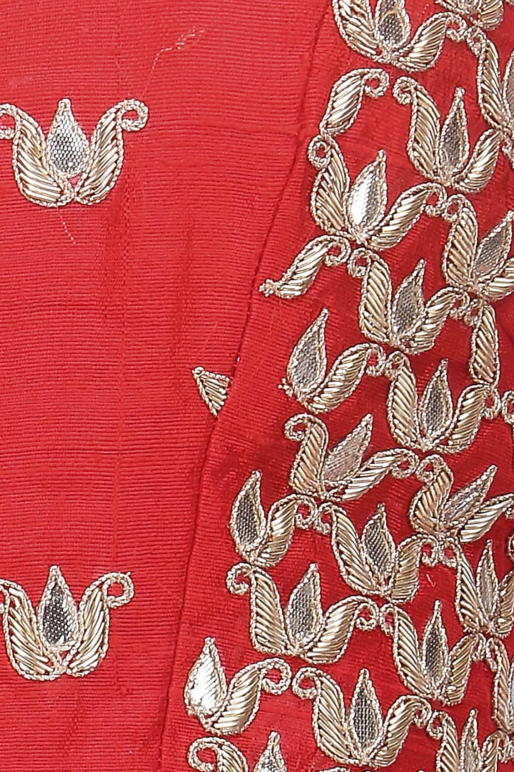 Royal blue embroidered saree and red blouse set available only at Pernia's Pop Up Shop.