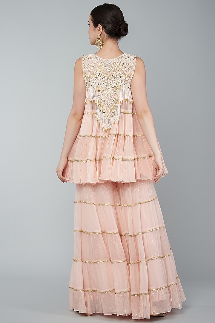 Blush Pink Georgette Embroidered Tunic Set by Keith Gomes at Pernia's Pop Up Shop