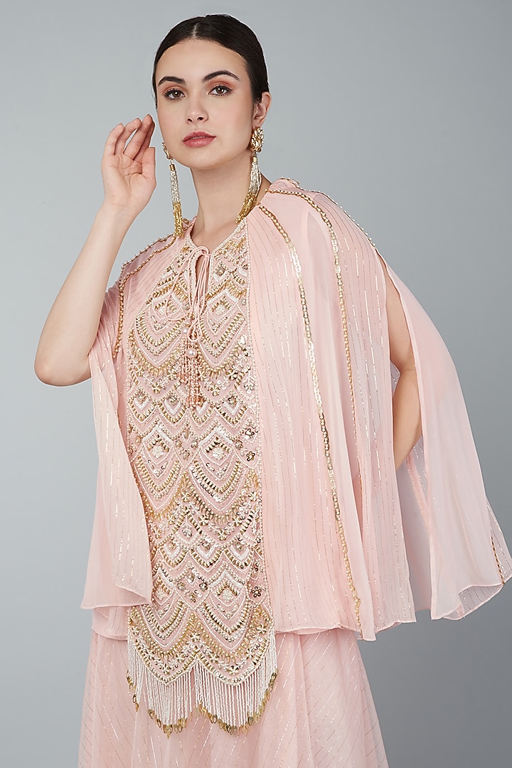 Blush Pink Organza Wedding Sharara Set by Keith Gomes at Pernia's Pop Up Shop