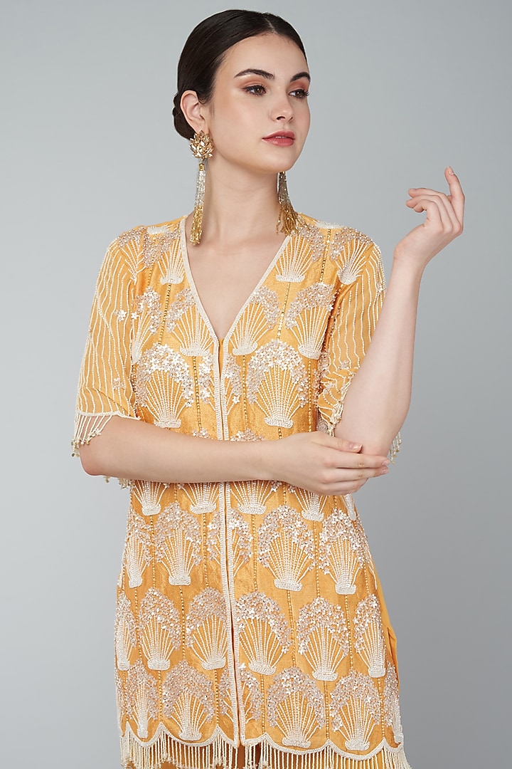 Orange Georgette Embroidered Gharara Set by Keith Gomes at Pernia's Pop Up Shop