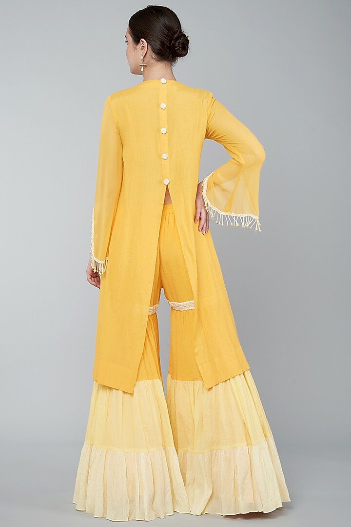 Orange Ombre Cotton Crush Embroidered Gharara Set by Keith Gomes at Pernia's Pop Up Shop