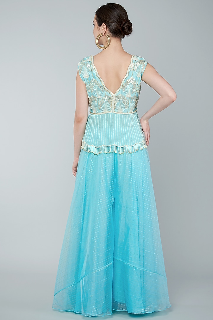 Turquoise Organza Wedding Sharara Set by Keith Gomes at Pernia's Pop Up Shop
