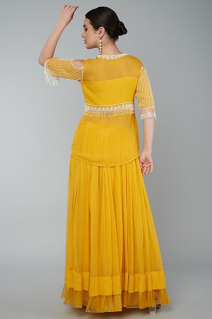 Mustard Georgette Skirt Set by Keith Gomes at Pernia's Pop Up Shop