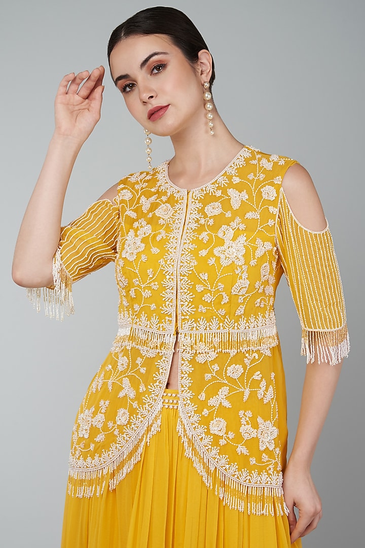 Mustard Georgette Skirt Set by Keith Gomes at Pernia's Pop Up Shop