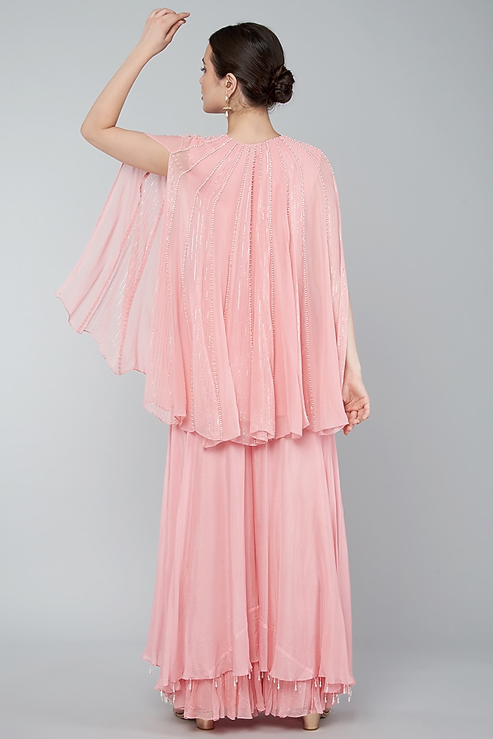 Blush Pink Georgette Embroidered Tunic Set by Keith Gomes at Pernia's Pop Up Shop