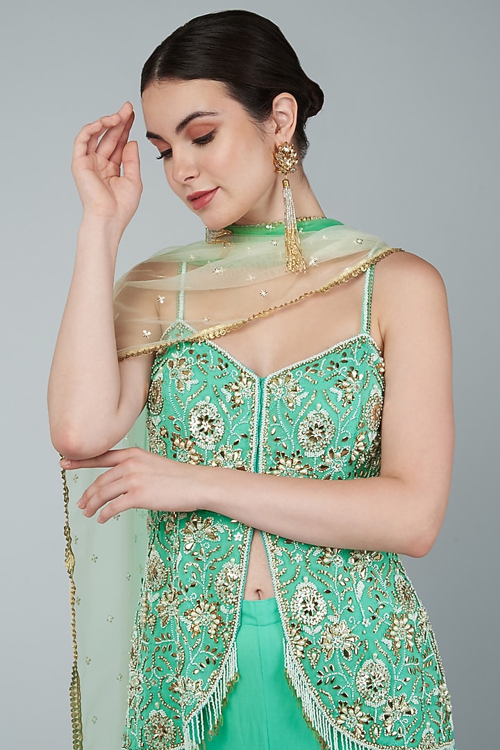 Turquoise Ombre Georgette & Crepe Chiffon Gharara Set by Keith Gomes at Pernia's Pop Up Shop