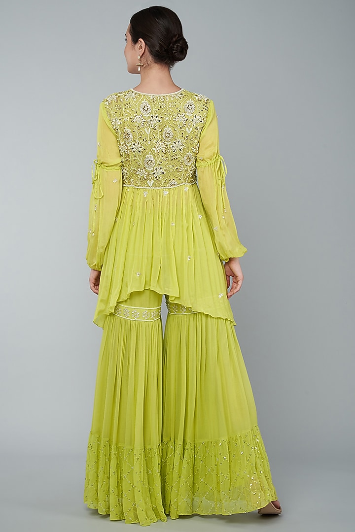 Yellow Georgette Gharara Set by Keith Gomes at Pernia's Pop Up Shop