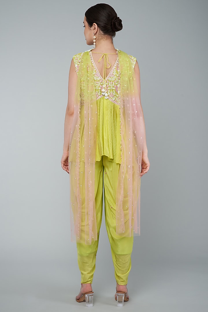 Yellow Chiffon Crepe & Chanderi Embroidered Dhoti Set by Keith Gomes at Pernia's Pop Up Shop