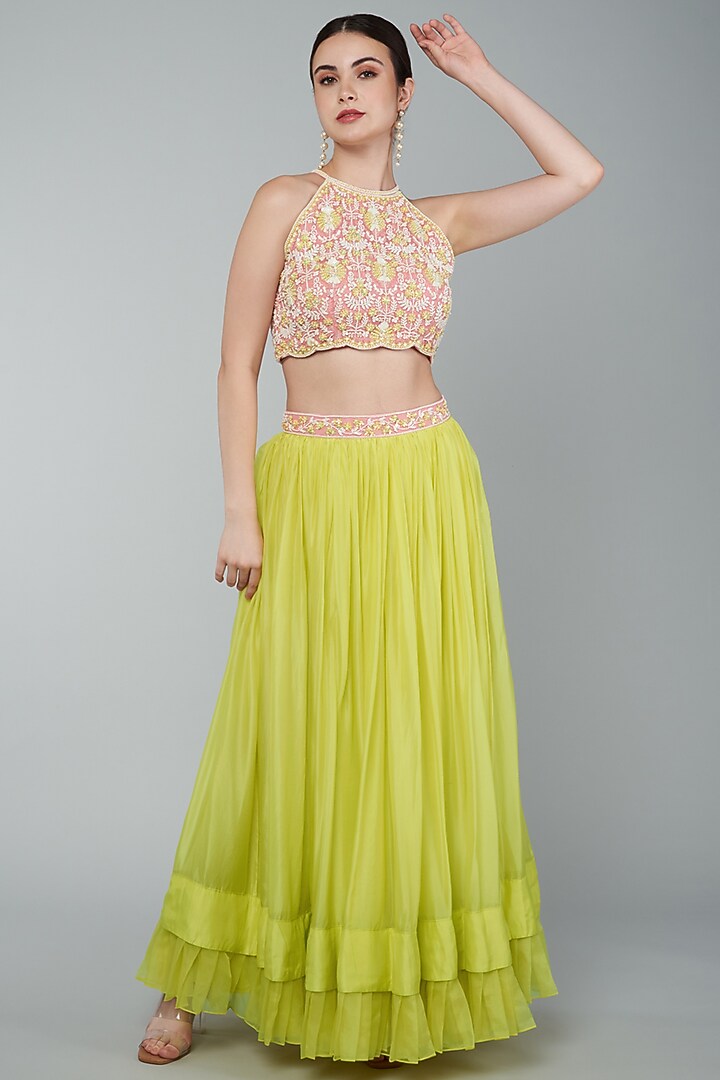 Yellow Georgette Skirt Set by Keith Gomes at Pernia's Pop Up Shop