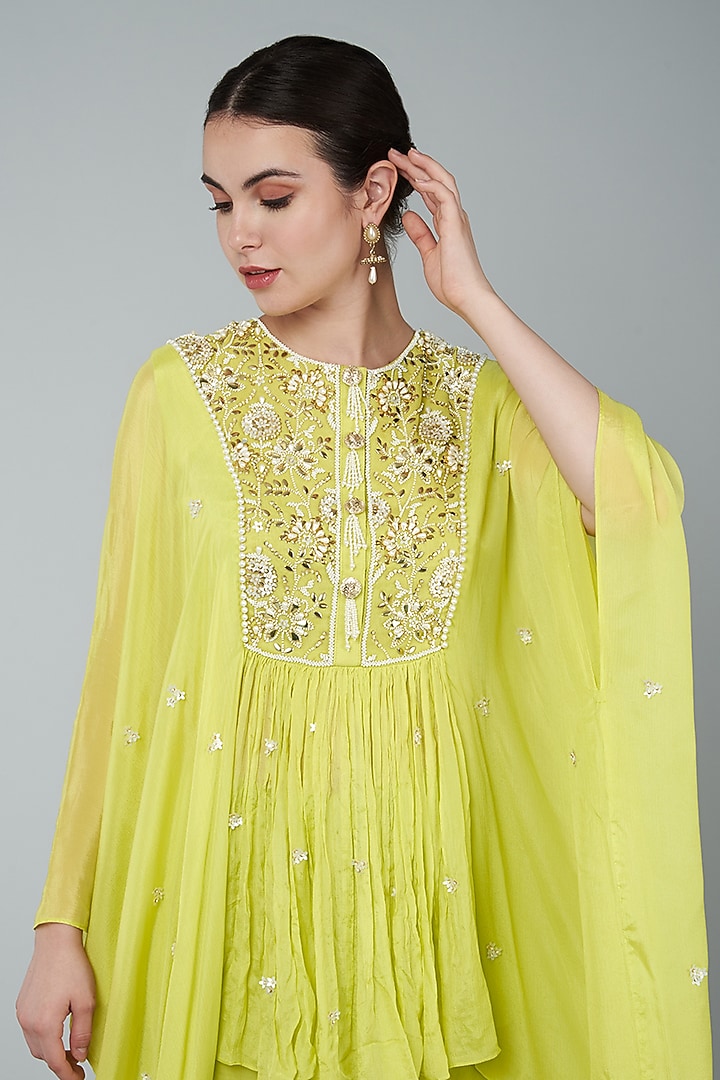 Yellow Chiifon Crepe Gharara Set by Keith Gomes at Pernia's Pop Up Shop