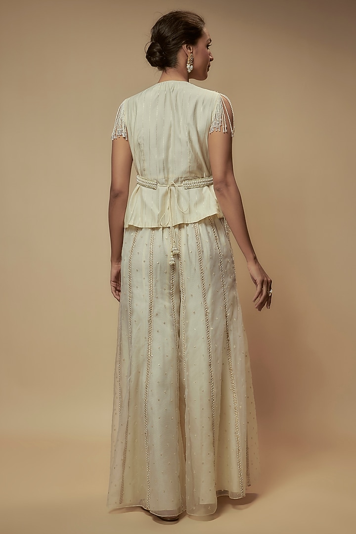 Ivory Chanderi Silk Mirror Embroidered Co-Ord Set by Keith Gomes at Pernia's Pop Up Shop