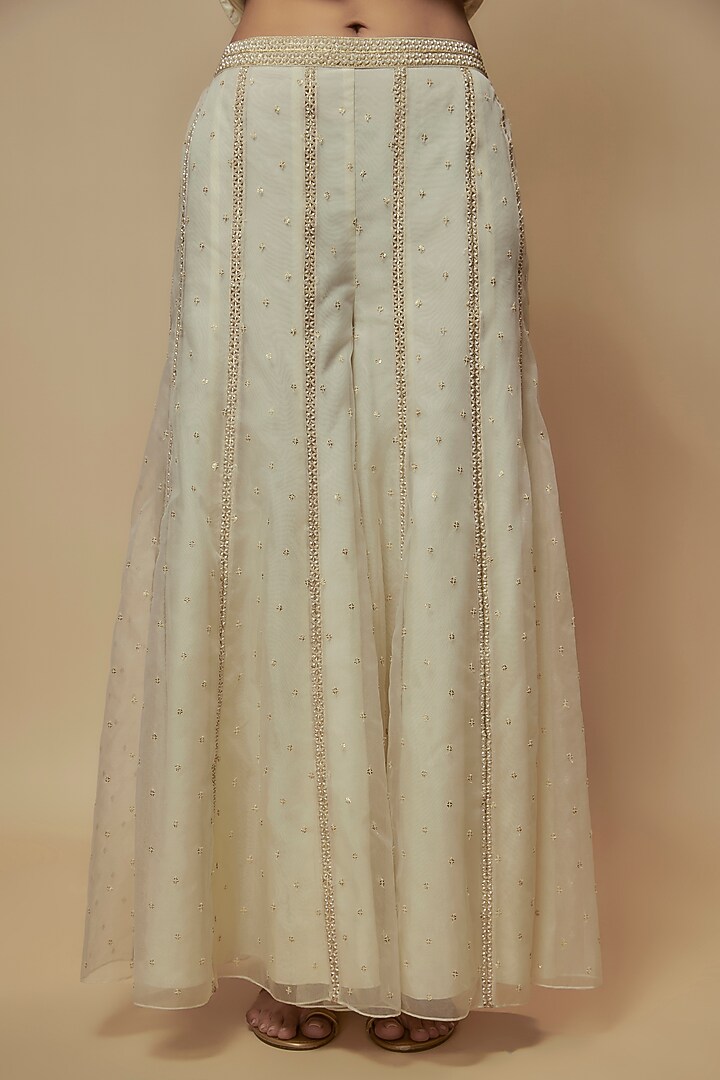 Ivory Chanderi Silk Mirror Embroidered Co-Ord Set by Keith Gomes at Pernia's Pop Up Shop