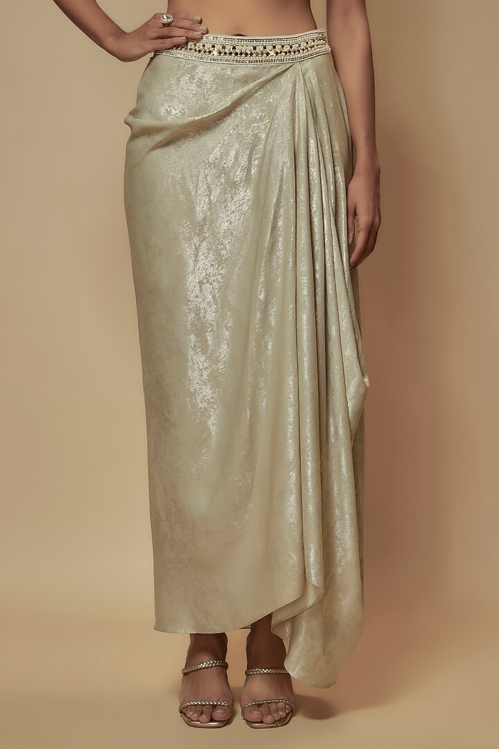 Beige Organza Bead Embroidered Cape Set by Keith Gomes at Pernia's Pop Up Shop