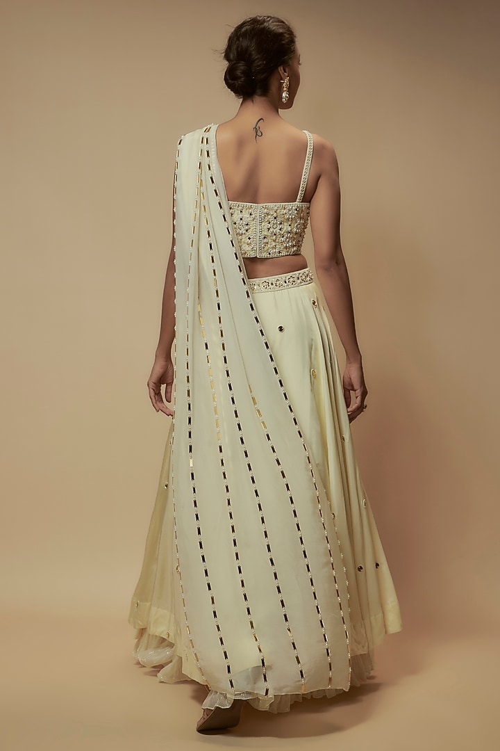 Ivory Silk Organza Mirror Embroidered Wedding Lehenga Set by Keith Gomes at Pernia's Pop Up Shop