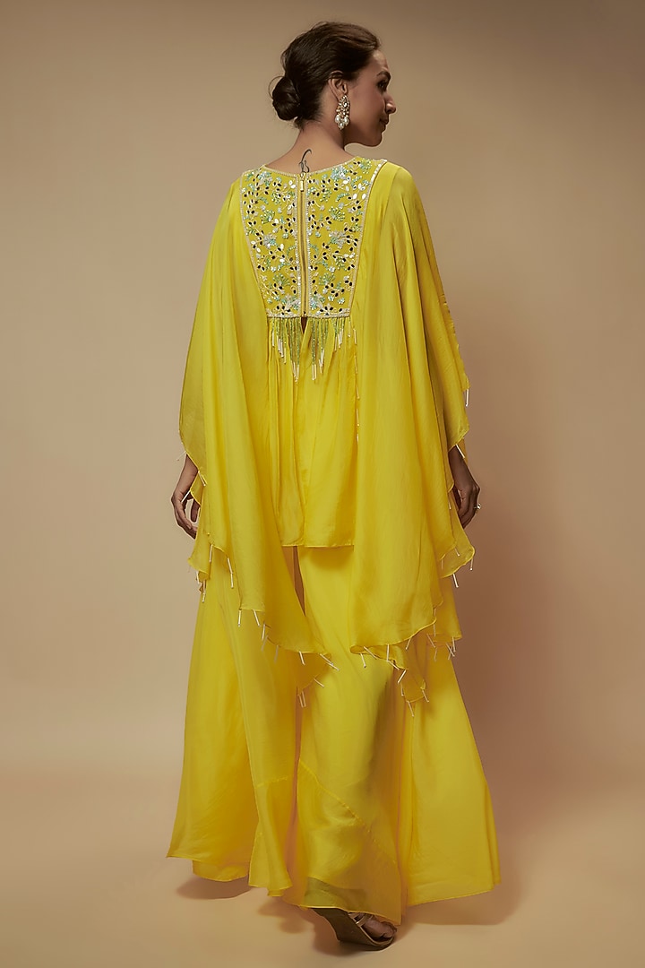 Yellow Silk Organza Cutdana Embroidered Tunic Set by Keith Gomes at Pernia's Pop Up Shop