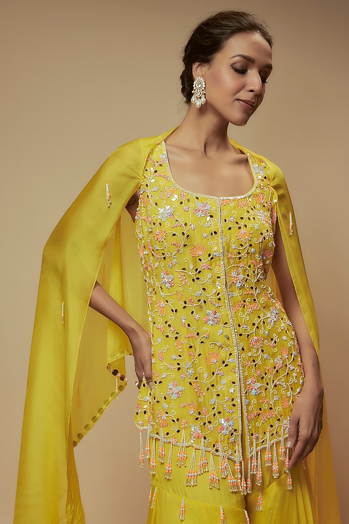 Yellow Silk Organza Gharara Set by Keith Gomes at Pernia's Pop Up Shop