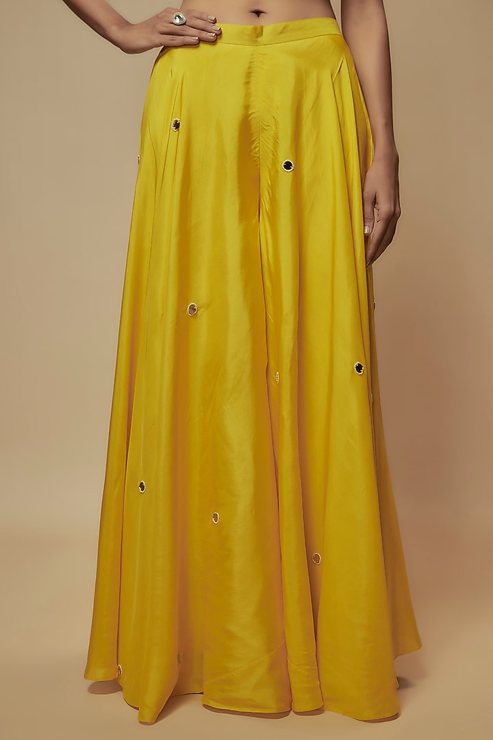 Yellow Organza Bead Embroidered Cape Set by Keith Gomes at Pernia's Pop Up Shop