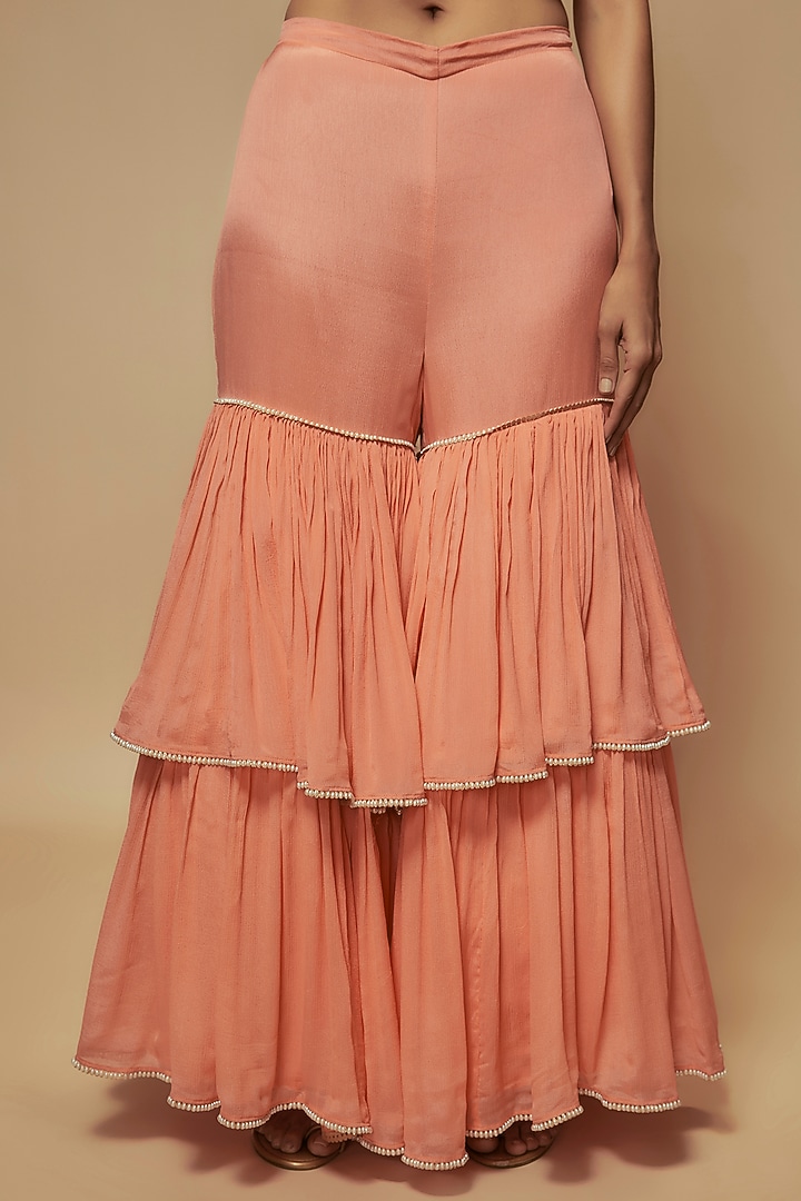 Peach Chiffon Crepe Gharara Set by Keith Gomes at Pernia's Pop Up Shop