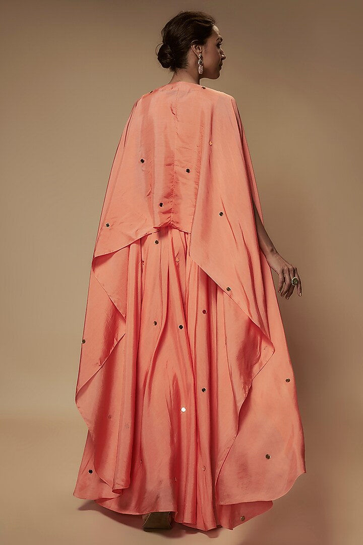 Peach Silk Mirror Embroidered Tunic Set by Keith Gomes at Pernia's Pop Up Shop