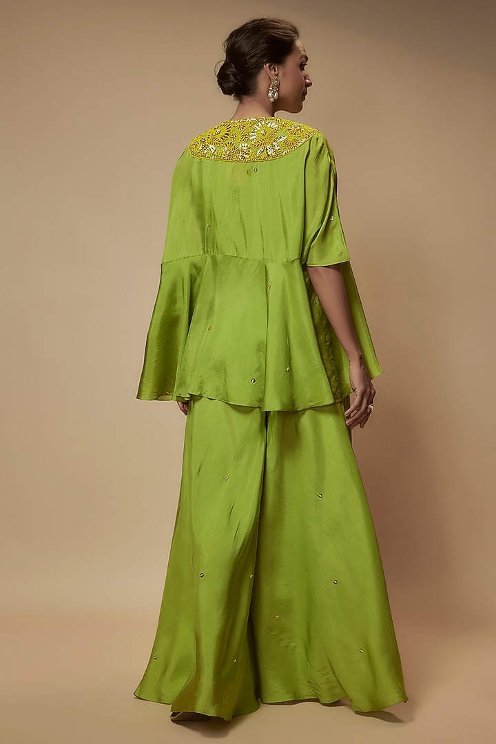 Green Silk Bead Embroidered Tunic Set by Keith Gomes at Pernia's Pop Up Shop