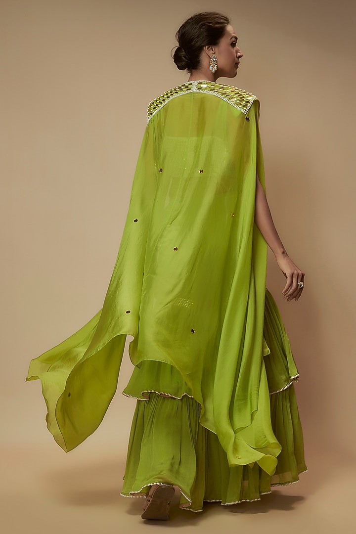 Green Chiffon Crepe Gharara Set by Keith Gomes at Pernia's Pop Up Shop