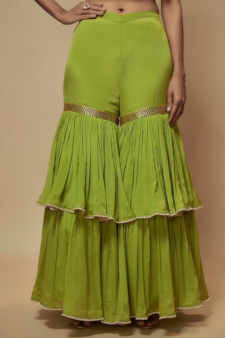 Green Chiffon Crepe Gharara Set by Keith Gomes at Pernia's Pop Up Shop