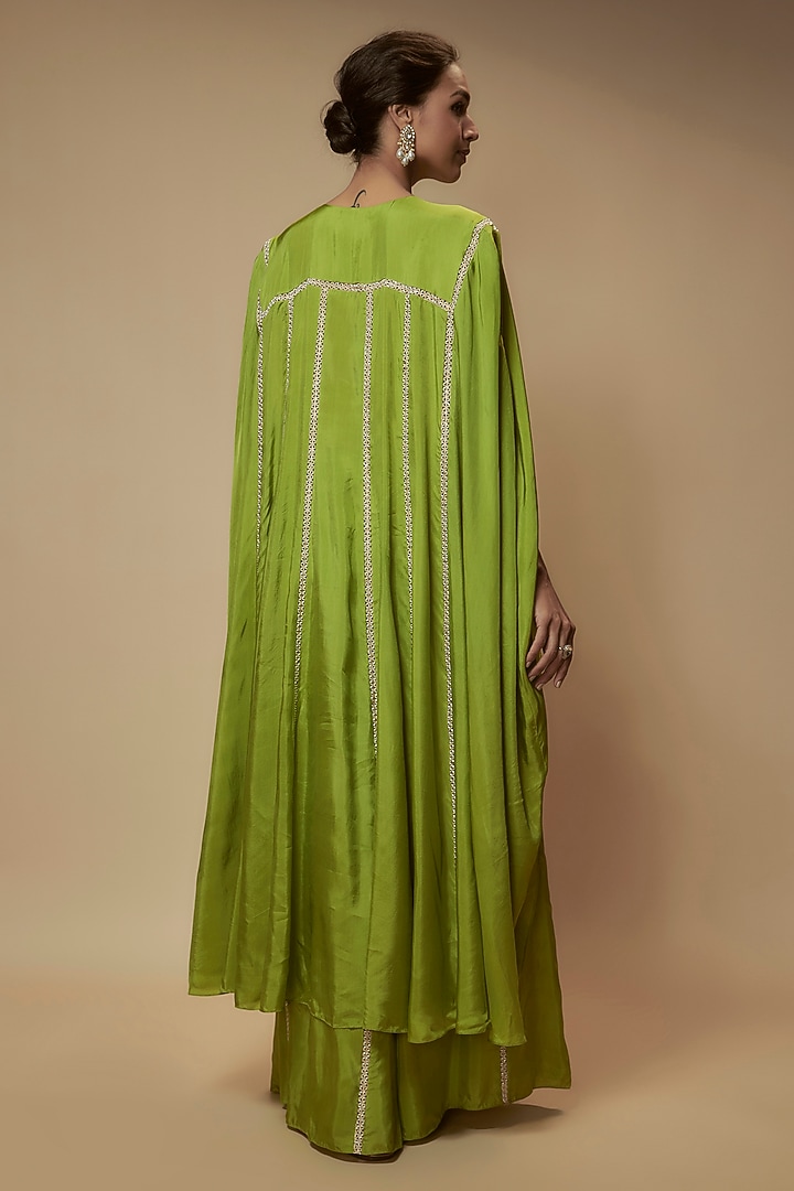 Green Silk Zardosi Embroidered Tunic Set by Keith Gomes at Pernia's Pop Up Shop