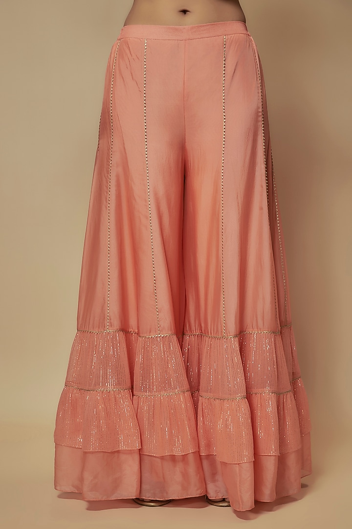 Peach Silk Organza Zardosi Embellished Tunic Set by Keith Gomes at Pernia's Pop Up Shop