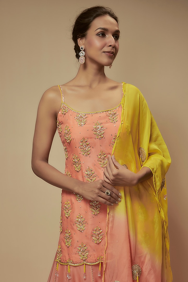 Peach Silk Organza Zardosi Embellished Tunic Set by Keith Gomes at Pernia's Pop Up Shop