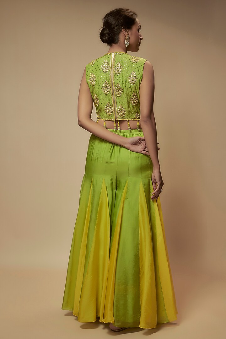 Green Silk Organza Zardosi Embellished Tunic Set by Keith Gomes at Pernia's Pop Up Shop