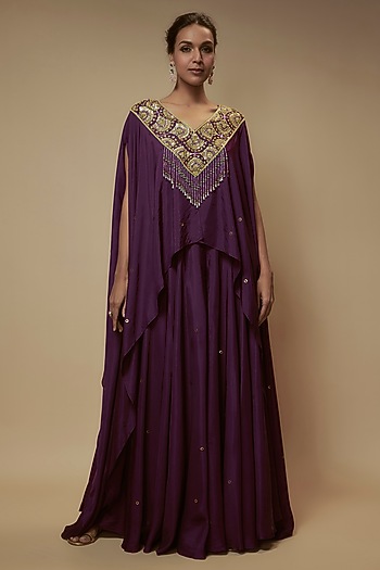 Purple Silk Cutdana Embroidered Tunic Set by Keith Gomes at Pernia's Pop Up Shop