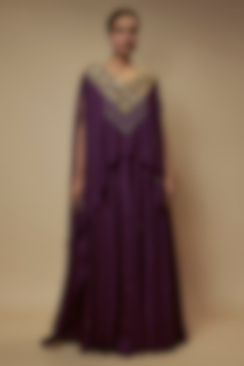 Purple Silk Cutdana Embroidered Tunic Set by Keith Gomes