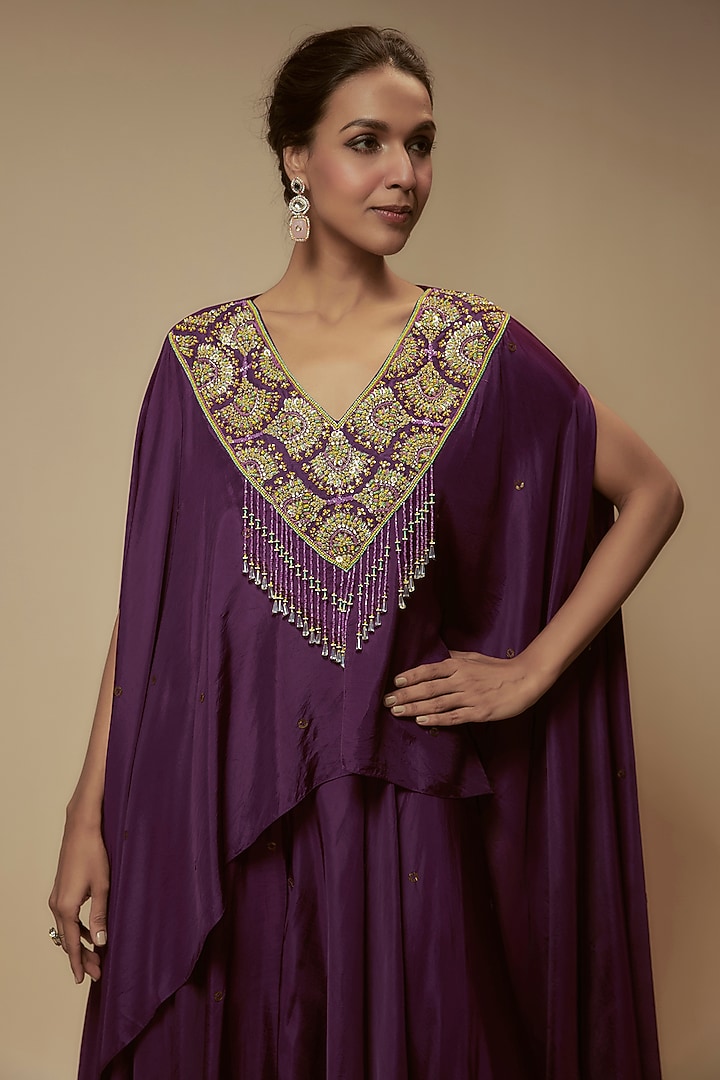 Purple Silk Cutdana Embroidered Tunic Set by Keith Gomes at Pernia's Pop Up Shop