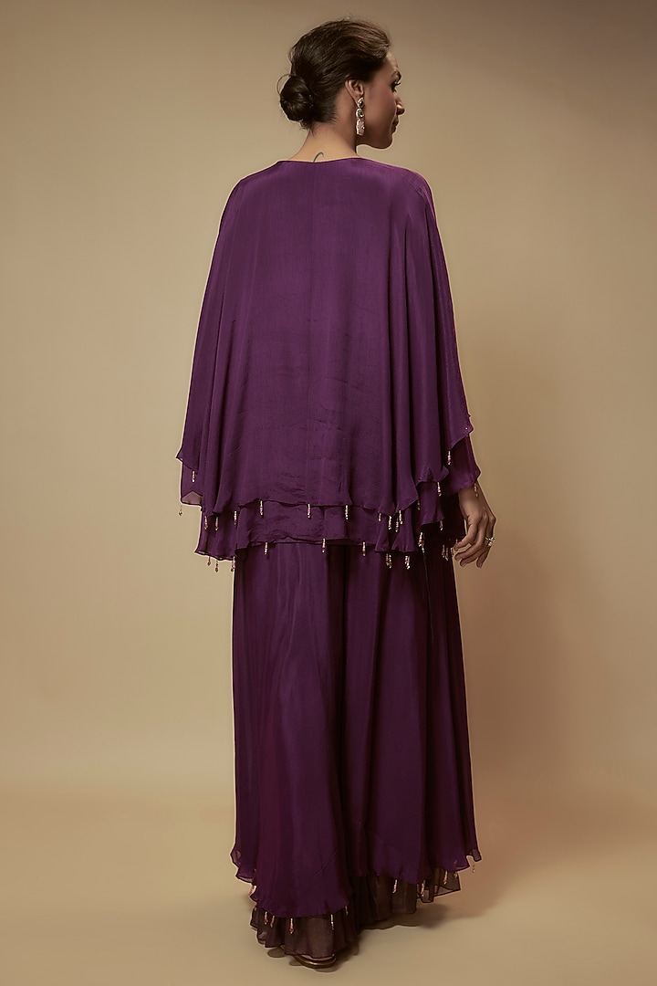Purple Chiffon Crepe Bead Embroidered Tunic Set by Keith Gomes at Pernia's Pop Up Shop