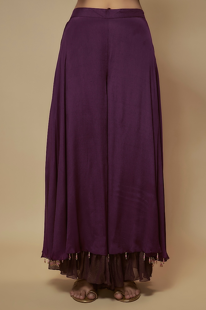 Purple Chiffon Crepe Bead Embroidered Tunic Set by Keith Gomes at Pernia's Pop Up Shop